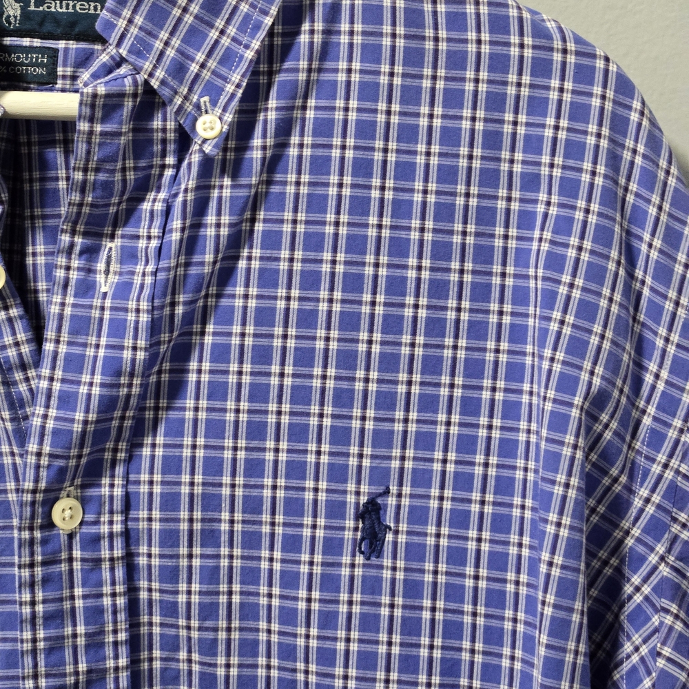 Ralph Lauren Men's Plaid Long Sleeve Button Up Blue Black Size 16 32/33